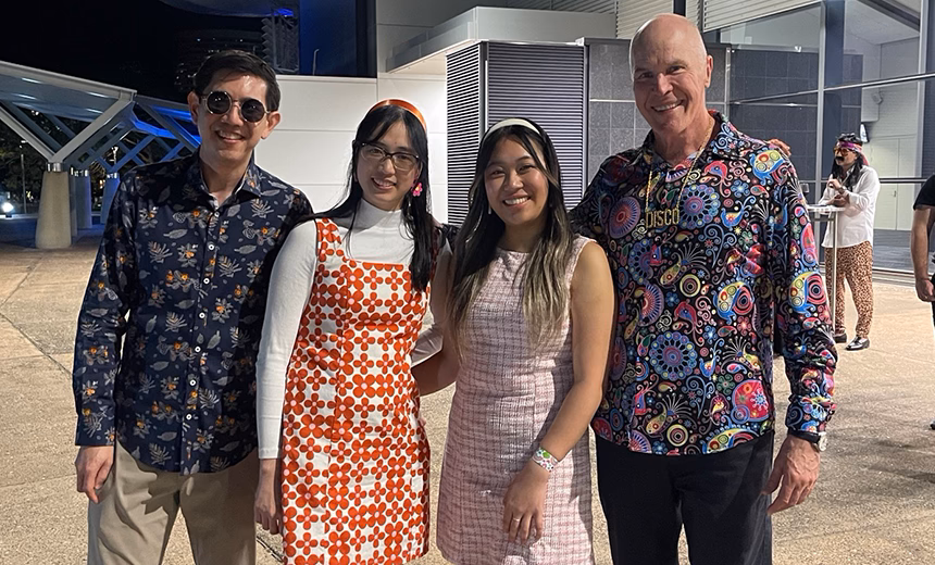 Prof Colin Chan, orthoptists Michelle Duong and Opal Mai, and A/Prof Michael Lawless at the 2025 Australasian Society of Cataract and Refractive Surgeons (AUSCRS) conference in Darwin, Australia.