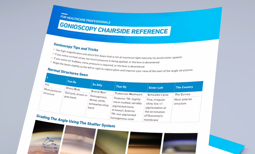 Mock-up of the gonio chairside reference document.