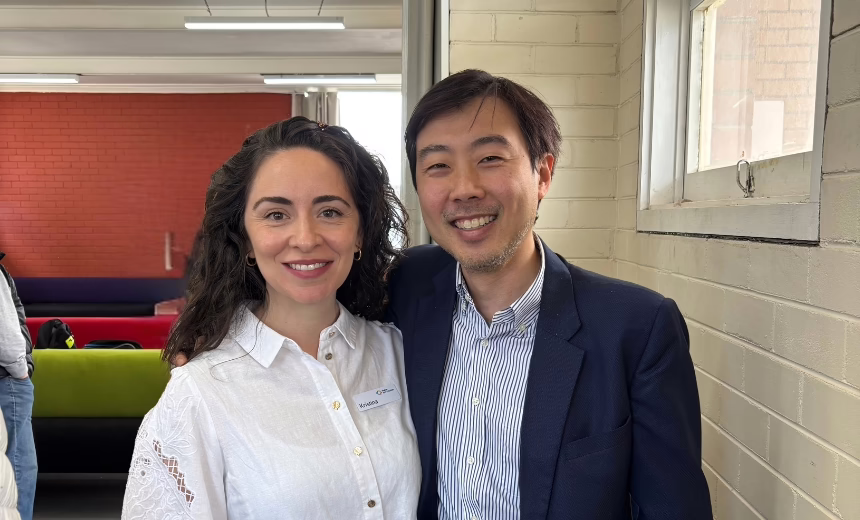 Kristina Iacovangelo (left) standing next to Dr Sky Chew (right).