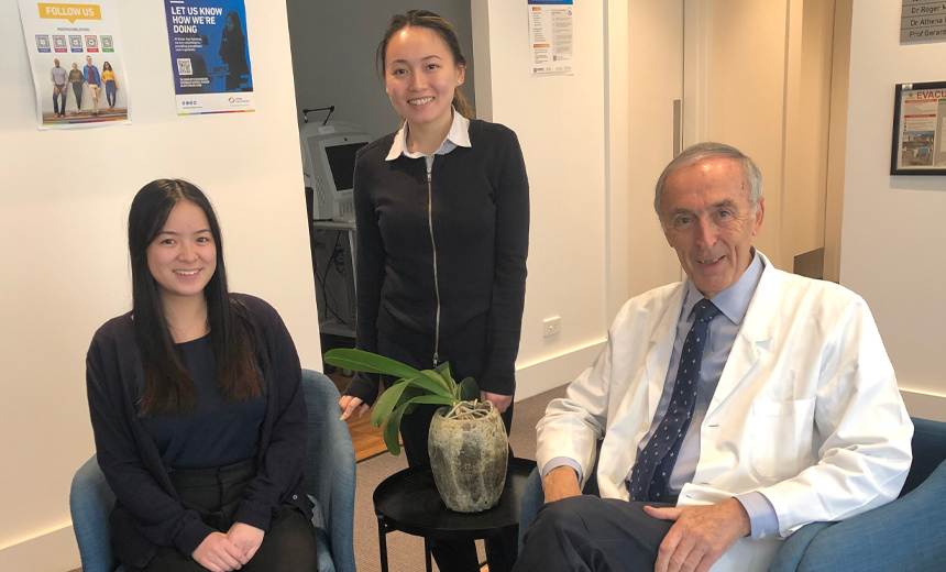 A photograph of Sonia Pham, Carolyn Tay and Dr Roger McGuinness.