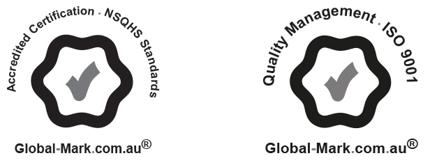 Accreditation logos for NSQHS and ISO 9001
